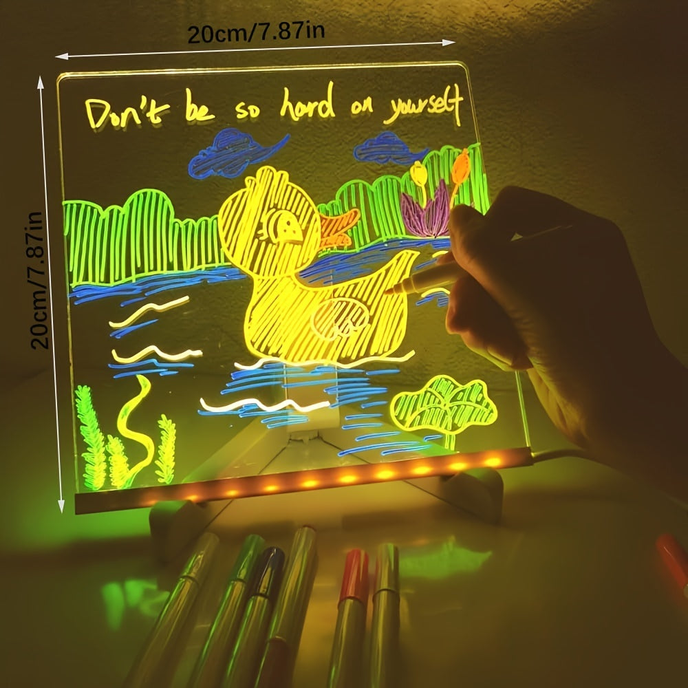 USB LED Noteboard with 12 Colored Pens - Bright Message Board for Office & Home