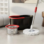 Spin Mop And Bucket Set with Wringer, 360° Rotating Mop Bucket System, Includes 3 Microfiber Mop Refill Heads And A 61-Inch Adjustable Stainless Steel Handle, Ideal for Bathroom Use, Efficient Floor Cleaning, Home Cleaning