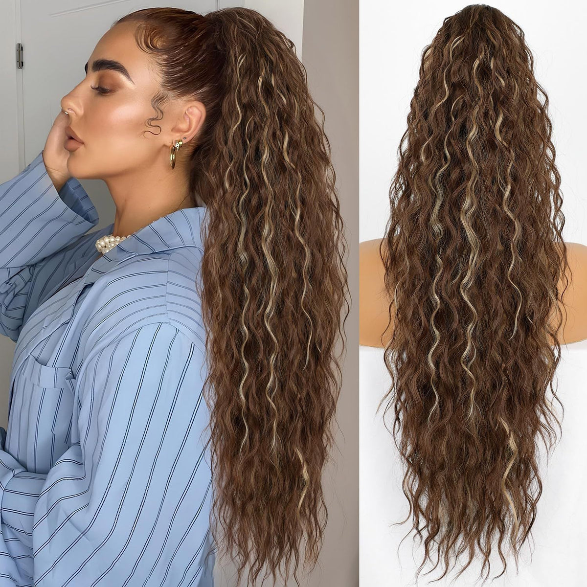 💜2025 NEW IN 💜Curly Wavy Frizzy Hair Extension with Ponytail - My Good Buys - 💜2025 NEW IN 💜Curly Wavy Frizzy Hair Extension with Ponytail