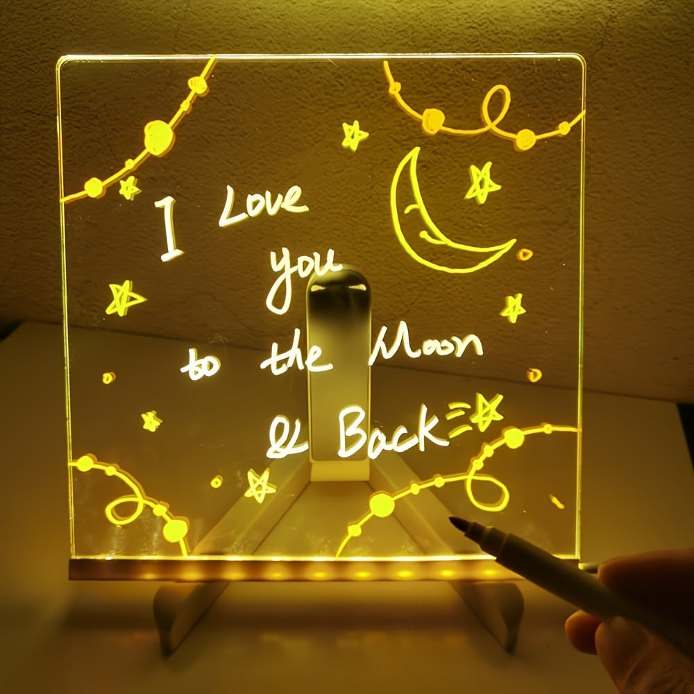USB LED Noteboard with 12 Colored Pens - Bright Message Board for Office & Home