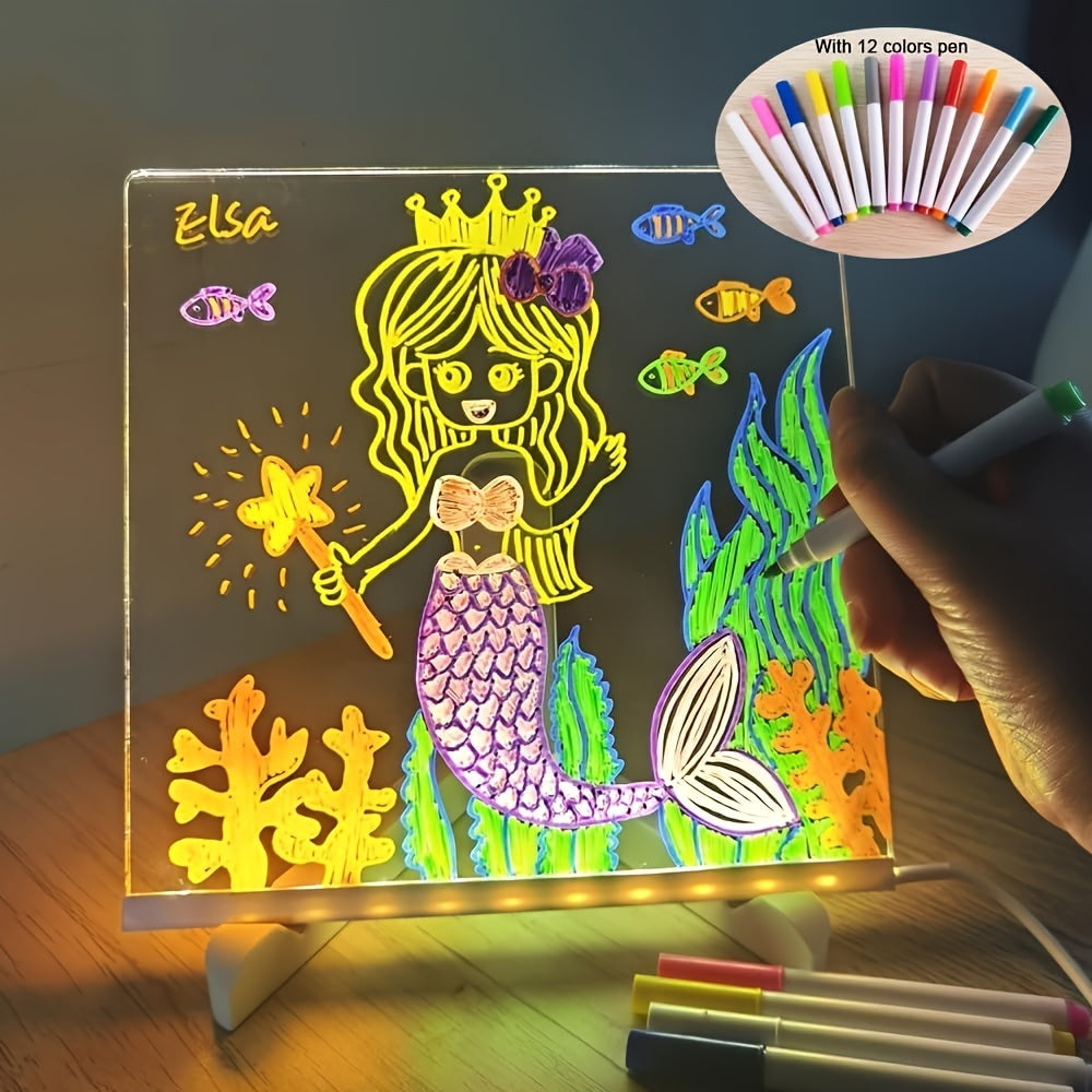 USB LED Noteboard with 12 Colored Pens - Bright Message Board for Office & Home