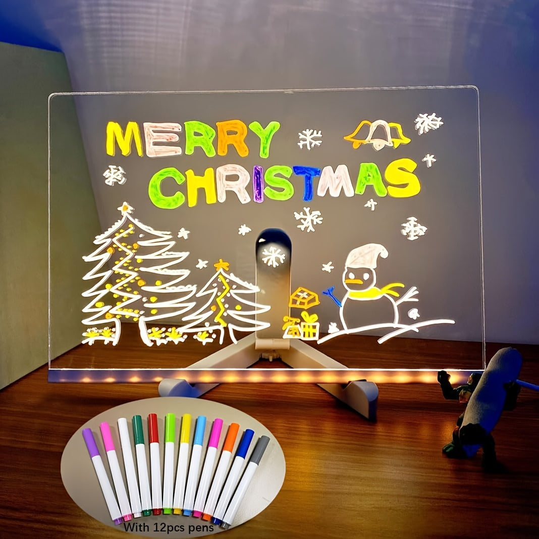 USB LED Noteboard with 12 Colored Pens - Bright Message Board for Office & Home