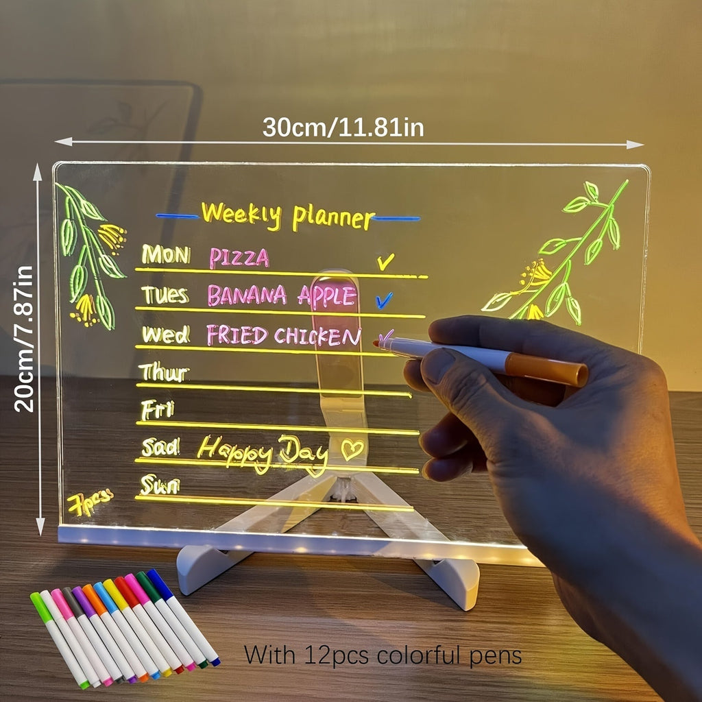 USB LED Noteboard with 12 Colored Pens - Bright Message Board for Office & Home