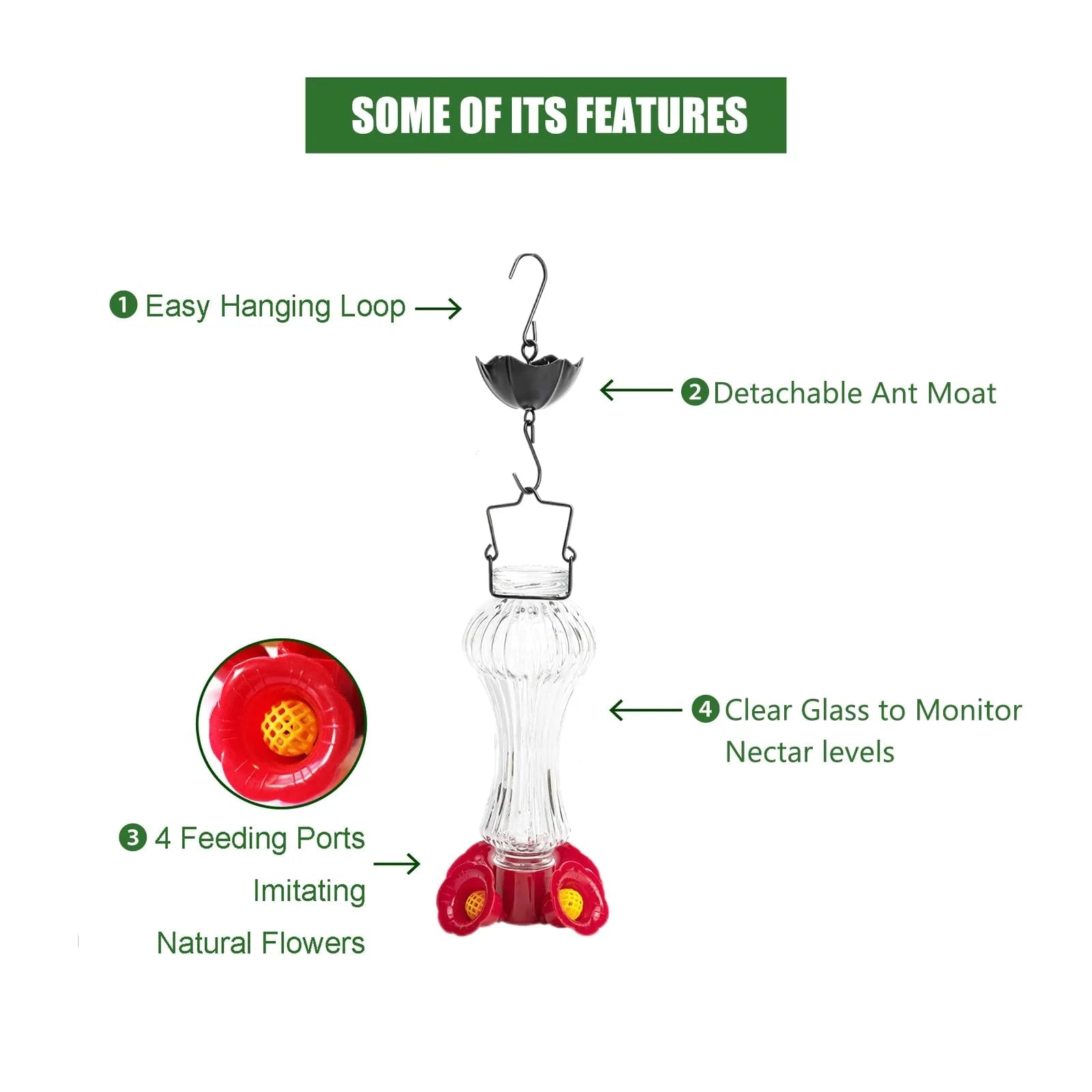 Flowers Glass Hummingbird Feeder With Ant Moat - My Good Buys - Flowers Glass Hummingbird Feeder With Ant Moat
