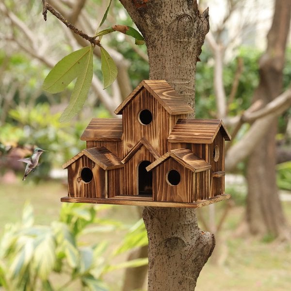 Handcrafted Wooden Birdhouse With 6 Holes - My Good Buys - Handcrafted Wooden Birdhouse With 6 Holes