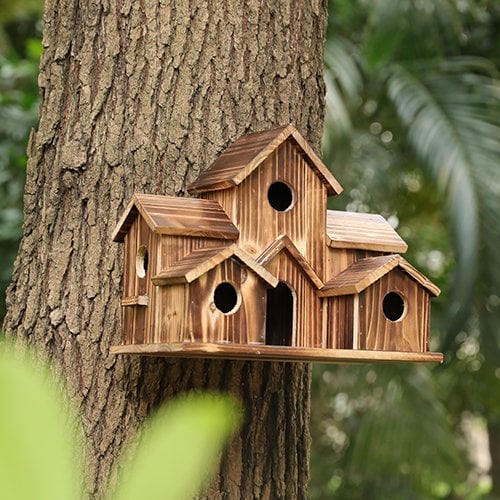 Handcrafted Wooden Birdhouse With 6 Holes - My Good Buys - Handcrafted Wooden Birdhouse With 6 Holes