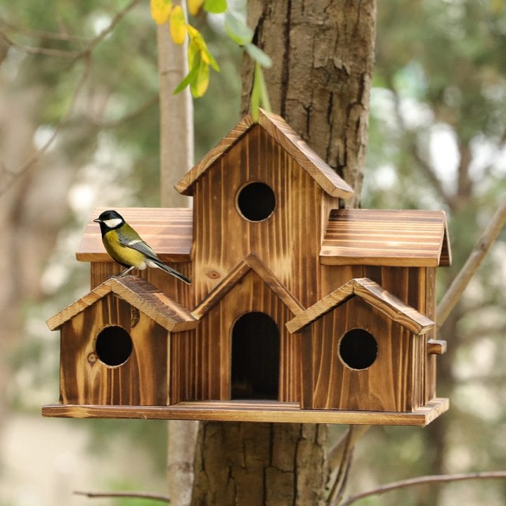 Handcrafted Wooden Birdhouse With 6 Holes - My Good Buys - Handcrafted Wooden Birdhouse With 6 Holes