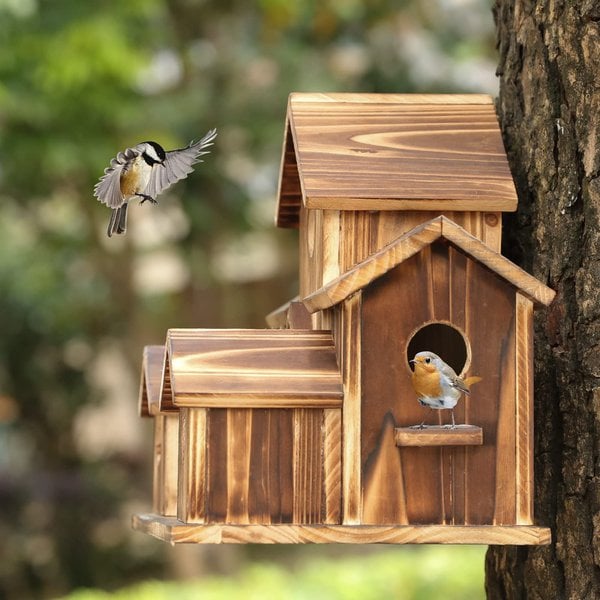 Handcrafted Wooden Birdhouse With 6 Holes - My Good Buys - Handcrafted Wooden Birdhouse With 6 Holes