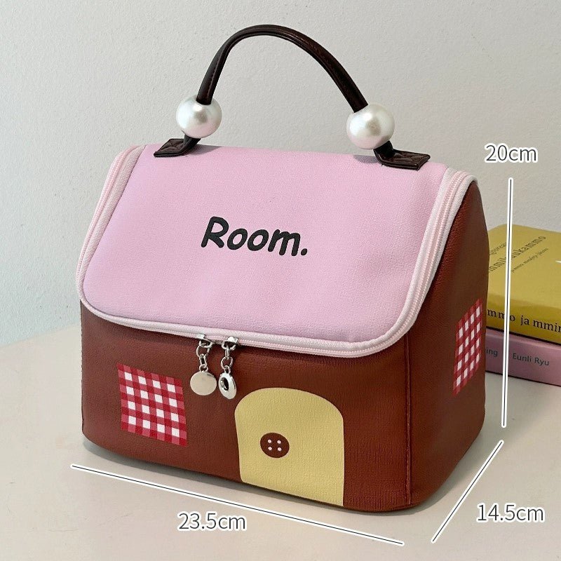 Large Capacity Color-Block Cartoon House-Shaped Handheld Cosmetic Bag - My Good Buys - Large Capacity Color-Block Cartoon House-Shaped Handheld Cosmetic Bag