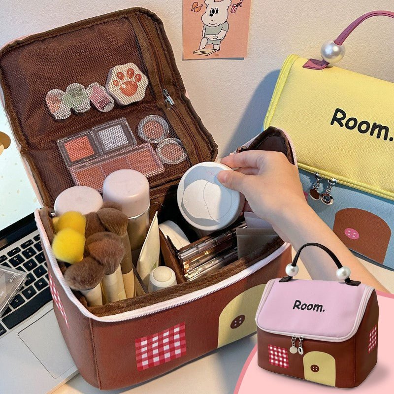 Large Capacity Color-Block Cartoon House-Shaped Handheld Cosmetic Bag - My Good Buys - Large Capacity Color-Block Cartoon House-Shaped Handheld Cosmetic Bag