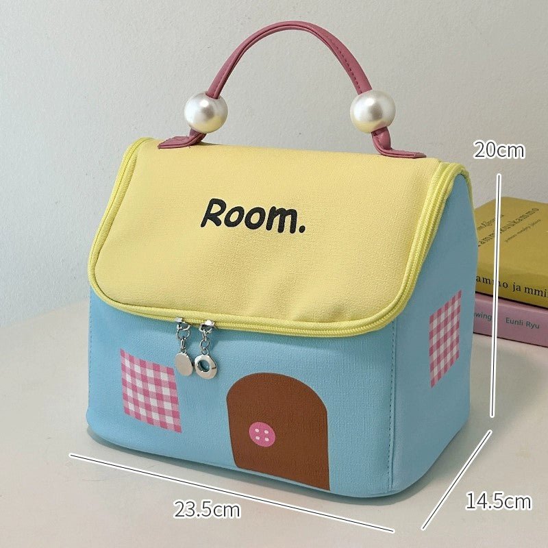 Large Capacity Color-Block Cartoon House-Shaped Handheld Cosmetic Bag - My Good Buys - Large Capacity Color-Block Cartoon House-Shaped Handheld Cosmetic Bag