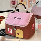 Large Capacity Color-Block Cartoon House-Shaped Handheld Cosmetic Bag - My Good Buys - Large Capacity Color-Block Cartoon House-Shaped Handheld Cosmetic Bag