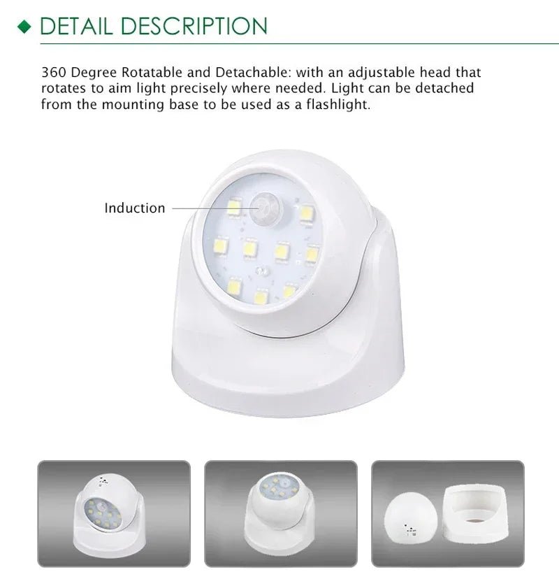 Wireless LED spotlight with motion detector – 360° rotatable & energy-saving - My Good Buys - Wireless LED spotlight with motion detector – 360° rotatable & energy-saving