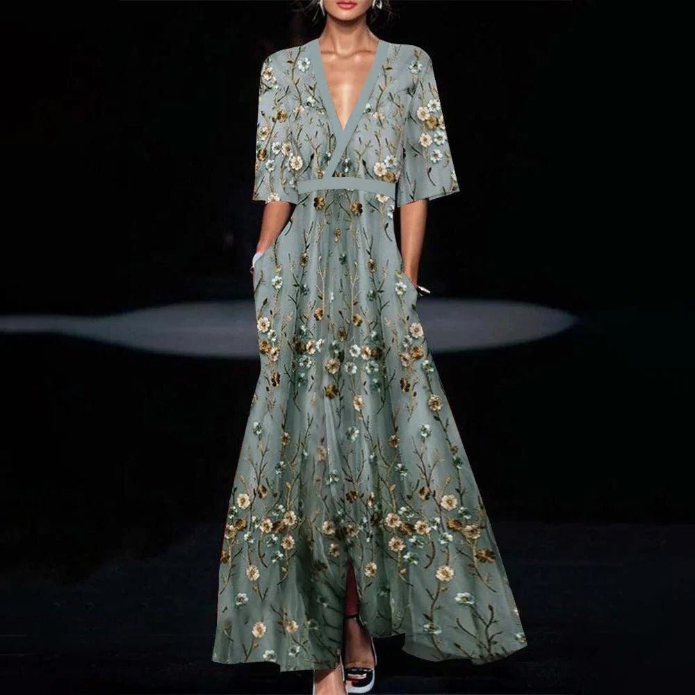 Youthful Green Long Dress with Half Sleeves - My Good Buys - Youthful Green Long Dress with Half Sleeves
